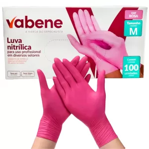 LUVA NITRILICA ROSA SEM PO TAMANHO M C/100 VABENE - 800024082443