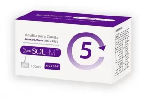 AGULHA P/ CANETA INSULINA SOL-MILLE 5MM C/100 - 800018323720