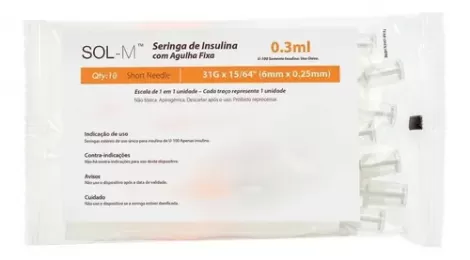 SERINGA DE INSULINA SOL-MILLENIUM 0,3CC 6MM C/10 (31G) - 800037361358