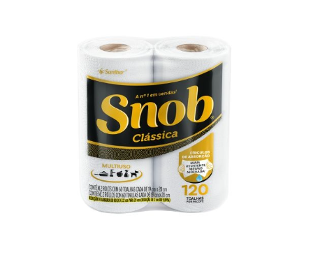 PAPEL TOALHA SNOB FOLHA DUPLA BRANCA 2 ROLOS C/60 CADA - 800029197649