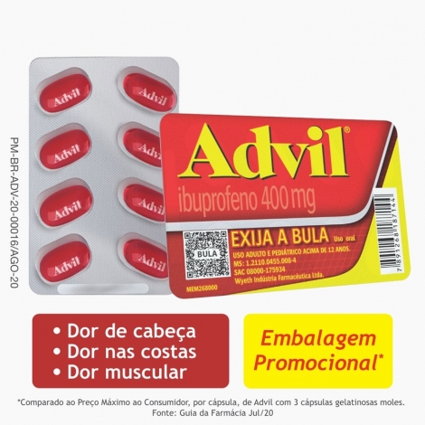 ADVIL 400MG C/8 CARTELA - 800024656253