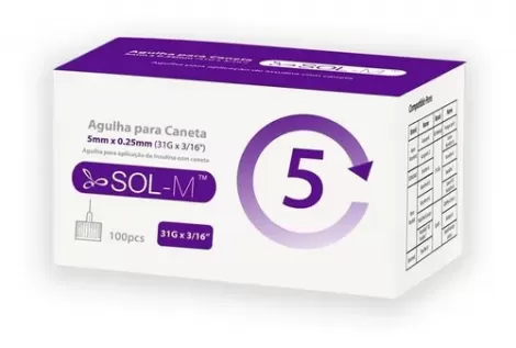AGULHA P/ CANETA INSULINA SOL-MILLE 5MM C/100 - 800018323720