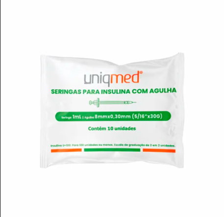 SERINGA INSULINA UNIQMED 1CC 8MM C/10