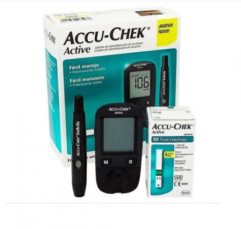 ACCU CHEK APARELHO KIT ACTIVE +10 TIRAS - 800020240702