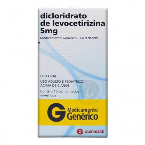 LEVOCETIRIZINA 5MG C/10 CPRV GLENMARK - 800031447504